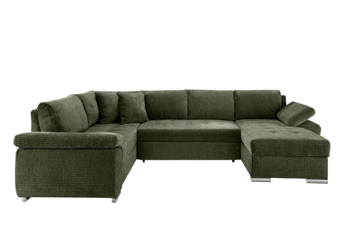 WOHNLANDSCHAFT Olivgrün Mikrofaser  - Chromfarben/Olivgrün, KONVENTIONELL, Textil (219/305/157cm) - Livetastic