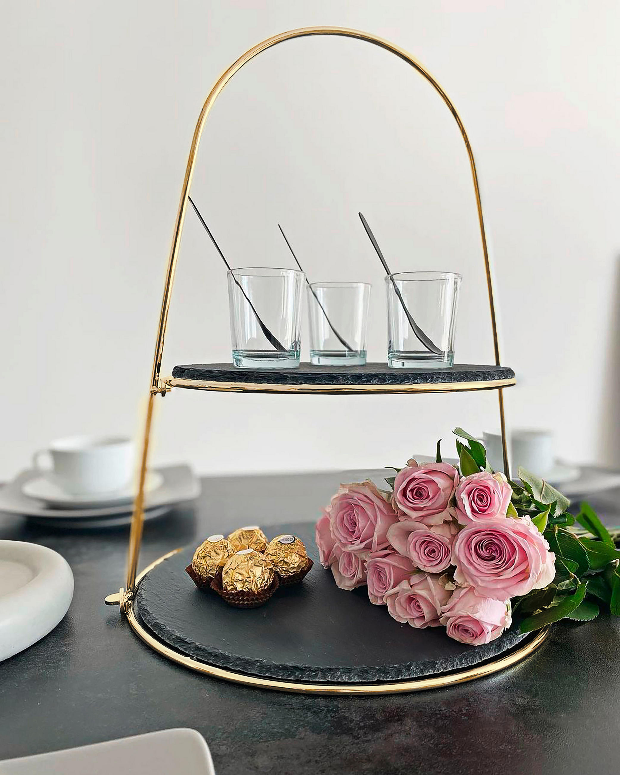 CUPCAKE-STÄNDER 2-stöckig - Goldfarben, Basics, Stein/Metall (24/29/40cm) - Echtwerk
