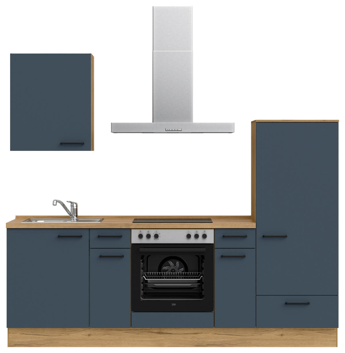 KÜCHENBLOCK Easytouch 240 cm  in Blau, Eichefarben  - Blau/Eichefarben, MODERN, Holzwerkstoff/Metall (240cm) - Nobilia