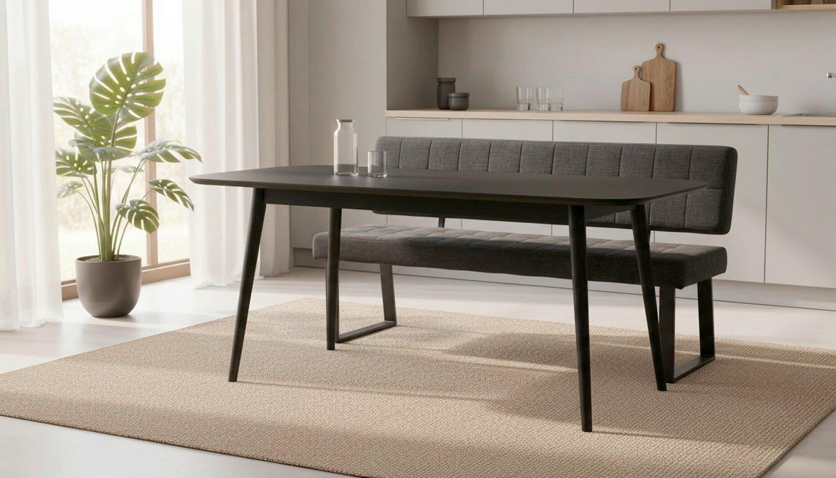 SITZBANK in Metall, Textil Dunkelgrau  - Dunkelgrau/Schwarz, MODERN, Textil/Metall (180/85/56cm) - Livetastic
