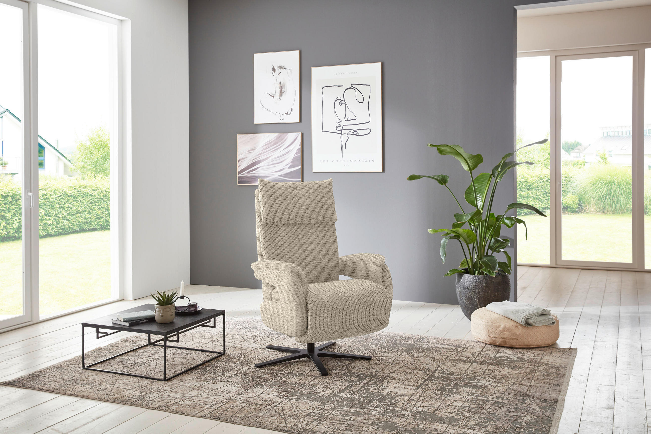 FERNSEHSESSEL in Struktur Beige  - Beige/Schwarz, MODERN, Textil/Metall (73/113-117/85cm) - Cantus