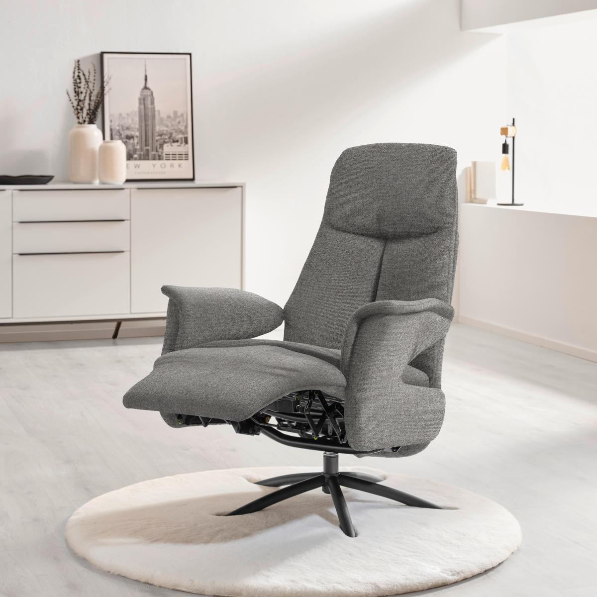 RELAXSESSEL Webstoff Relaxfunktion, Kopfteilverstellung    - Graubraun/Schwarz, Design, Textil/Metall (73/108/86cm) - Welnova