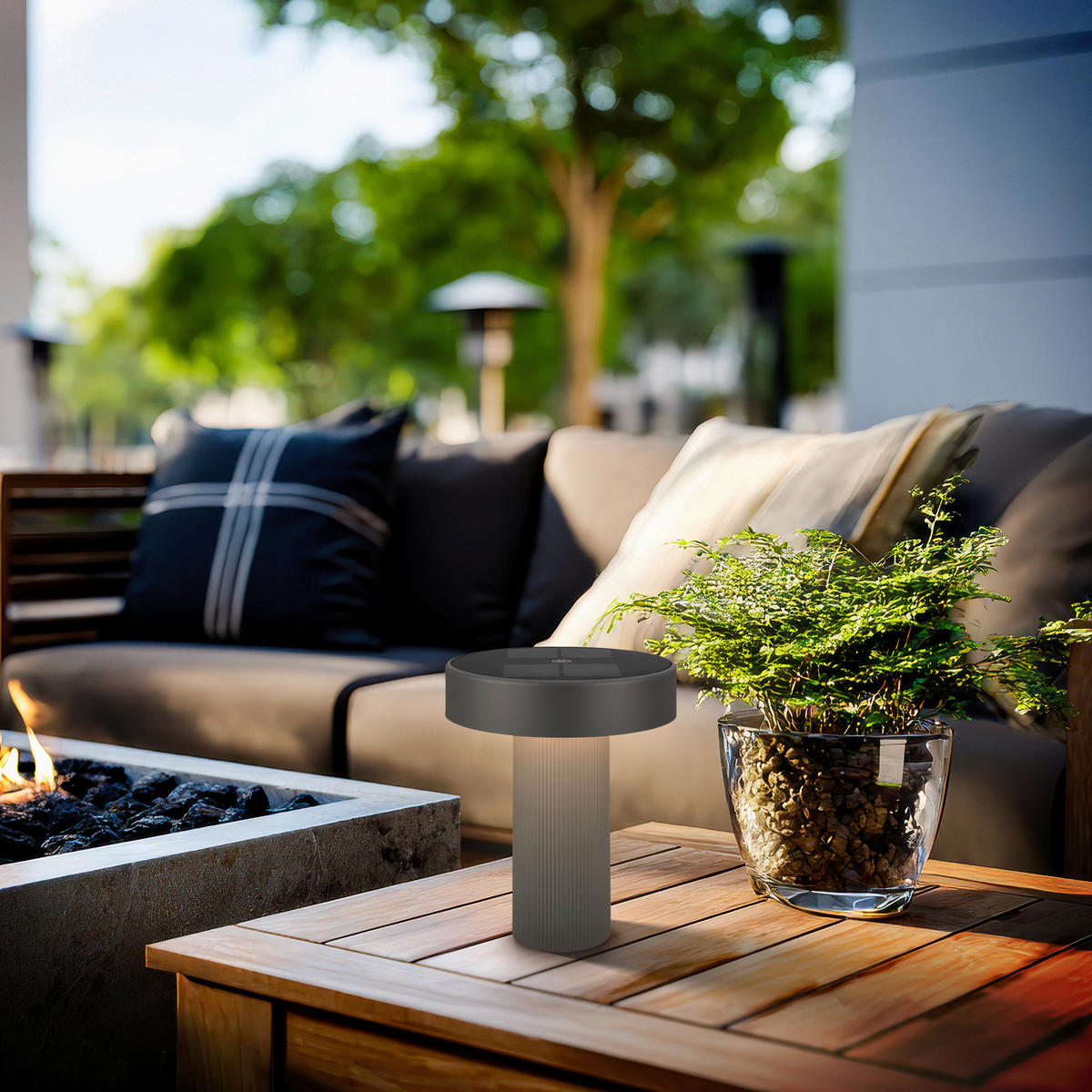 AKKU-TISCHLEUCHTE 16/20 cm  - Anthrazit, Design, Kunststoff (16/20cm)