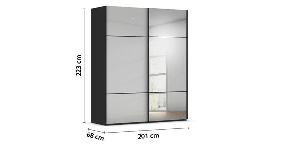 SCHWEBETÜRENSCHRANK 201/223/68 cm 2-türig Grau, Schwarz - Schwarz/Grau, KONVENTIONELL, Glas/Holzwerkstoff (201/223/68cm) - Novel