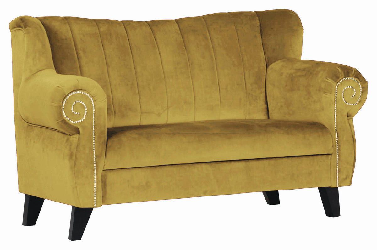 2-SITZER-SOFA in Webstoff Gelb  - Gelb/Braun, Design, Holz/Textil (168/96/75cm) - Ambia Home
