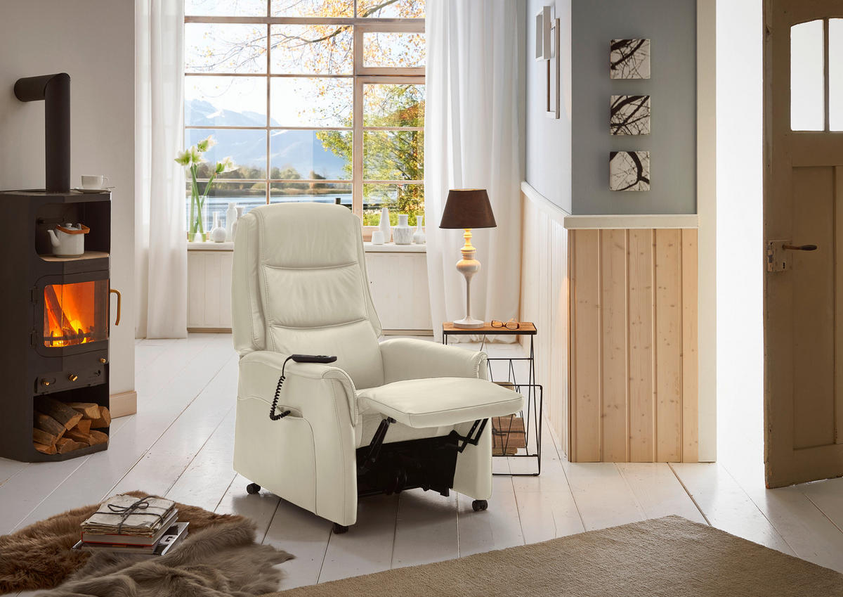 FERNSEHSESSEL Valdera  mit Relaxfunktion, Aufstehhilfe, Rücken echt Echtleder Ecru  - Ecru/Schwarz, KONVENTIONELL, Leder/Kunststoff (70/107/88cm) - Livetastic