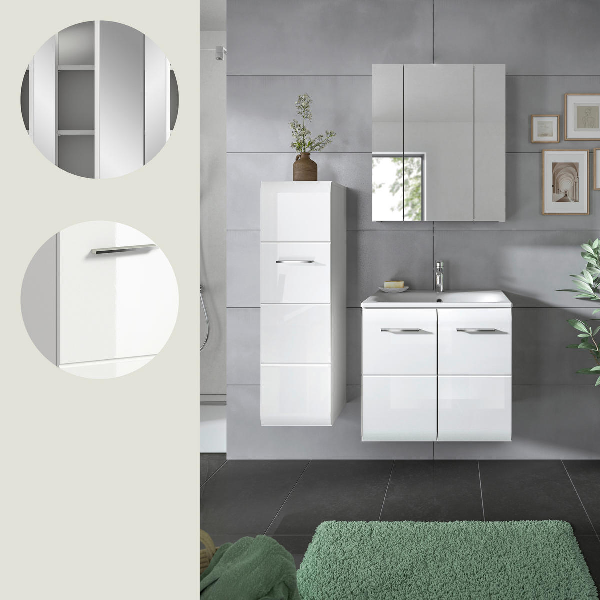 BADEZIMMER 4-teilig 90 cm  - Weiss Hochglanz/Weiss, Modern, Keramik/Holzwerkstoff (90cm) - MID.YOU
