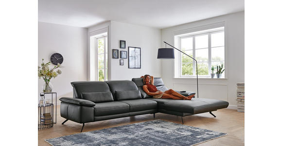 WOHNLANDSCHAFT in Leder Anthrazit - Anthrazit/Schwarz, Design, Leder/Metall (193/328cm) - Dieter Knoll