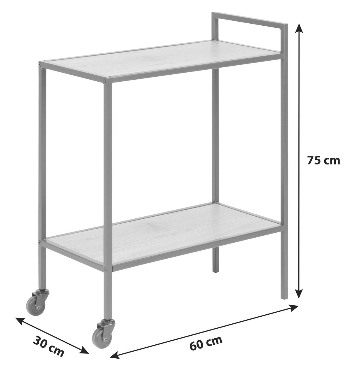 SERVIRNA MIZICA     60/30/75 cm         - črna/barve hrasta, Trend, kovina/leseni material (60/30/75cm) - Carryhome