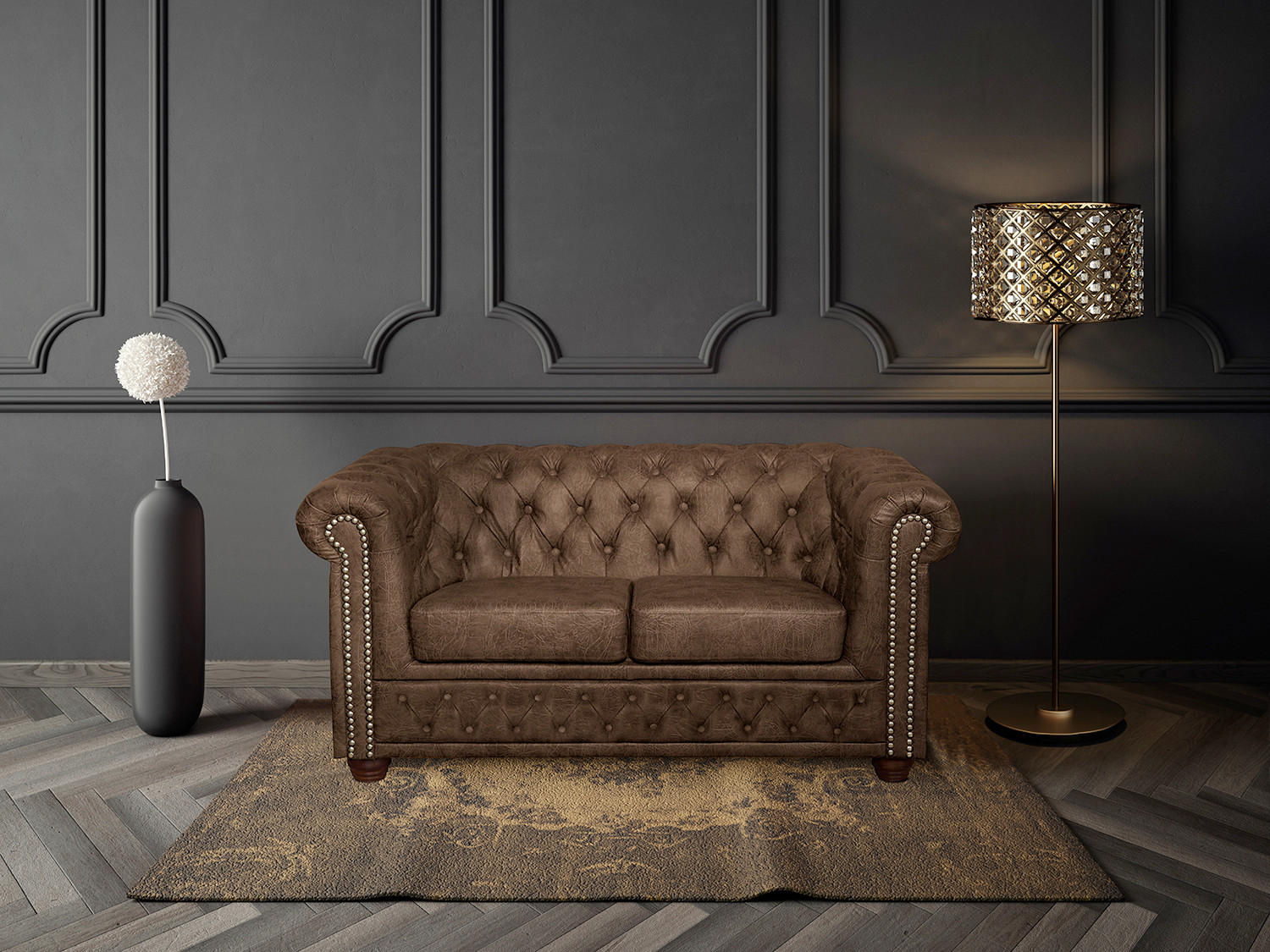 2-SITZER-SOFA YORK in Lederlook Braun  - Braun, Design, Holz/Textil (148/72/86cm) - P & B