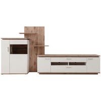 WOHNWAND 3-teilig  in Weiss, Eichefarben 305/168/50 cm  - Weiss/Eichefarben, Design, Glas/Holzwerkstoff (305/168/50cm) - Livetastic