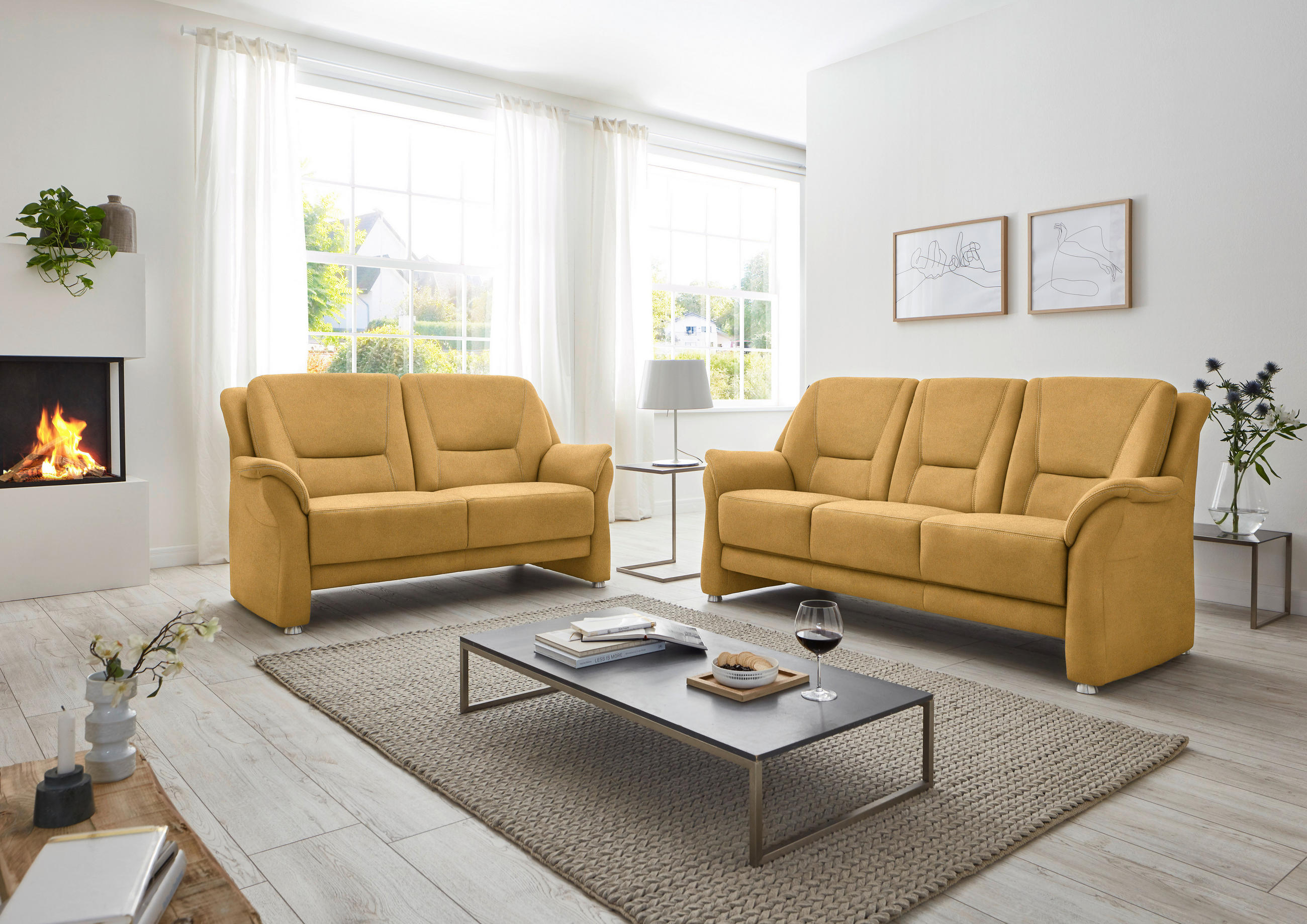 2,5-SITZER in Mikrofaser Gelb  - Gelb/Beige, Konventionell, Textil/Metall (172/100/89cm) - Beldomo Comfort