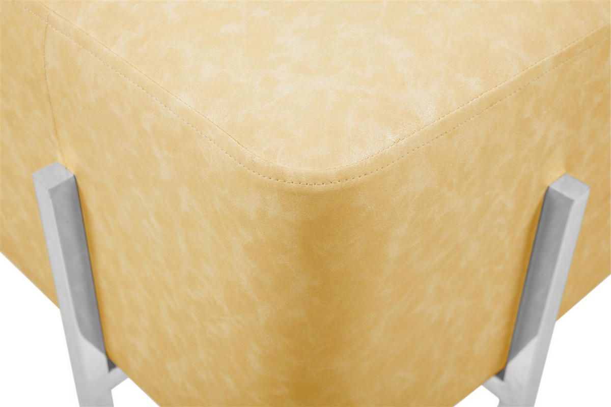 HOCKER Lederlook Gelb  - Gelb/Silberfarben, Design, Textil/Metall (42/43/42cm) - Kayoom