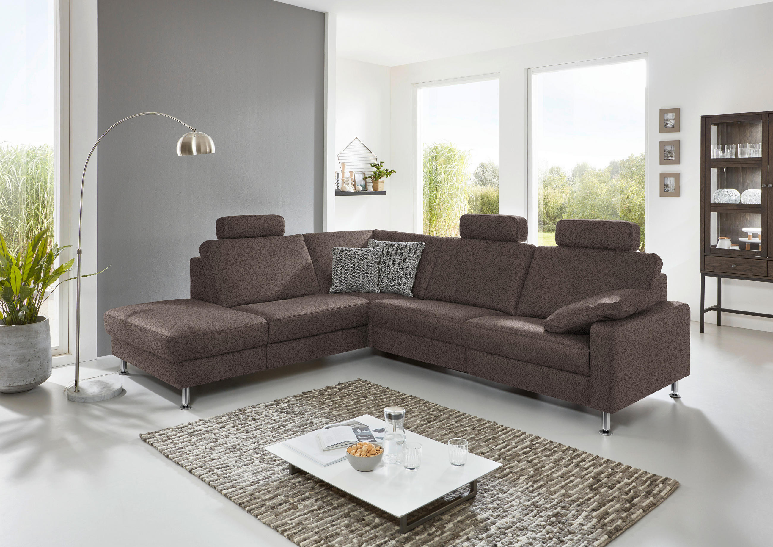 ECKSOFA in Mikrofaser Braun  - Alufarben/Braun, Design, Textil/Metall (242/275cm) - Dieter Knoll