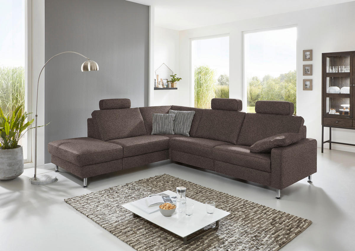 ECKSOFA in Mikrofaser Braun  - Alufarben/Braun, Design, Textil/Metall (242/275cm) - Dieter Knoll