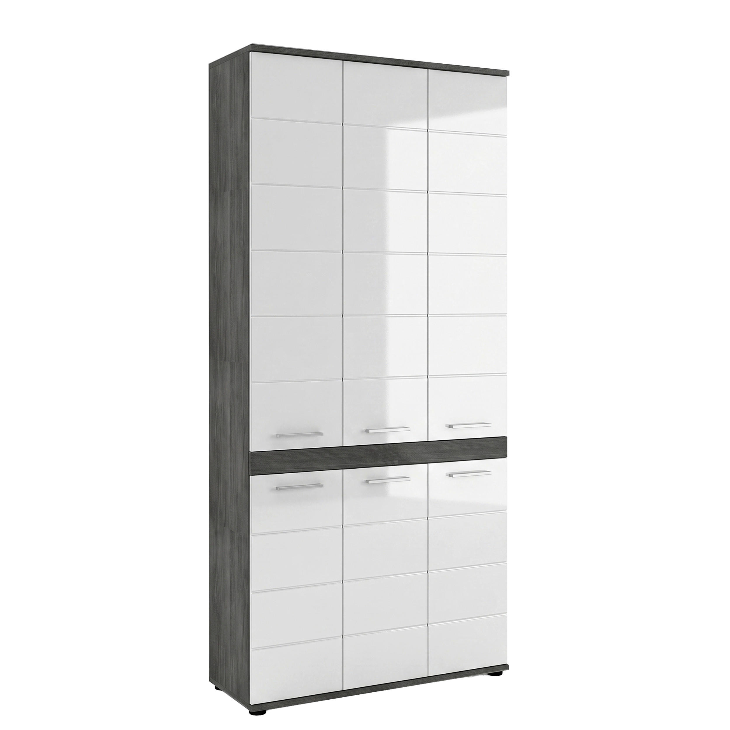 HOCHSCHRANK 90/191/31 cm  - Weiß Hochglanz/Silberfarben, Trend, Holzwerkstoff/Kunststoff (90/191/31cm) - MID.YOU