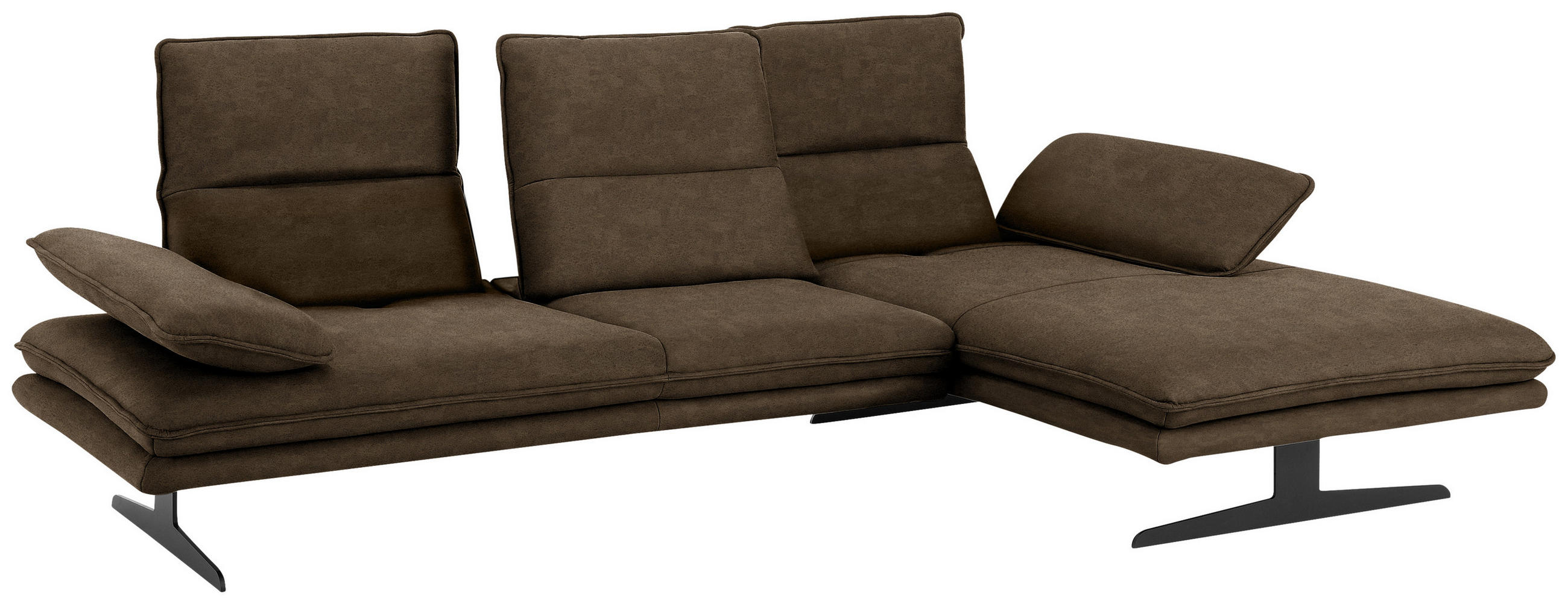 ECKSOFA Braun Flachgewebe - Schwarz/Braun, Design, Textil/Metall (291/164cm) - Chilliano