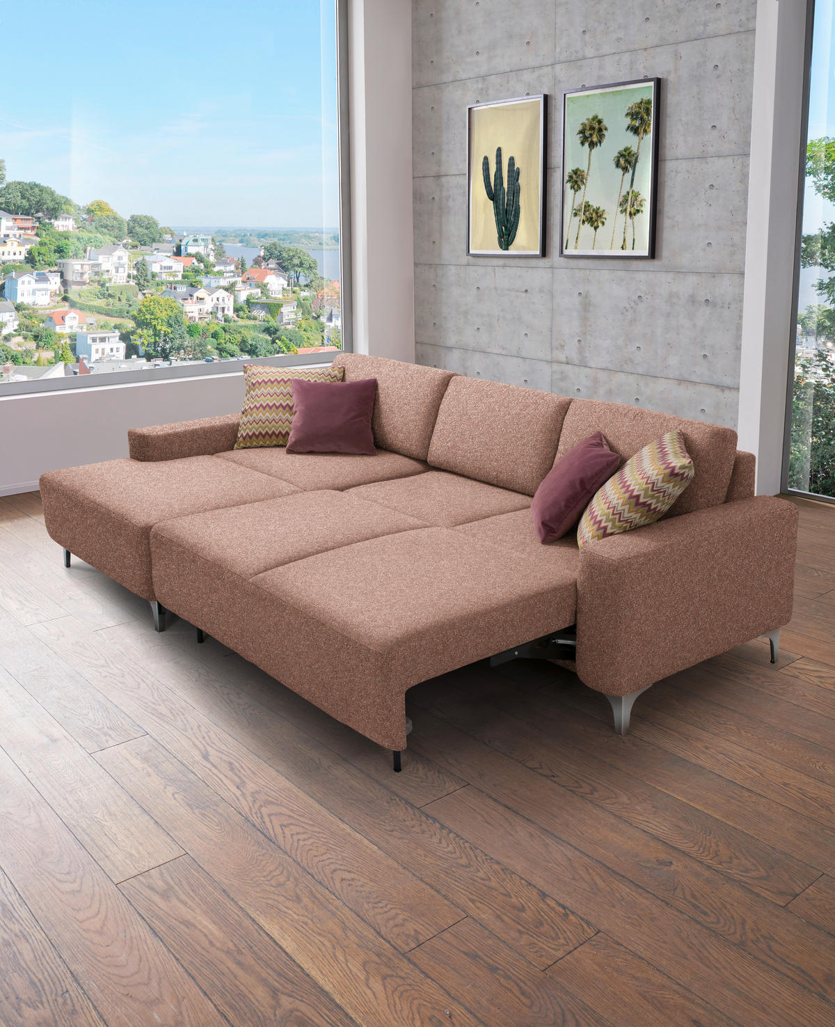 ECKSOFA  in Mikrovelours Terracotta  160/248 cm  - Terracotta/Alufarben, Design, Textil/Metall (160/248cm) - Sedda