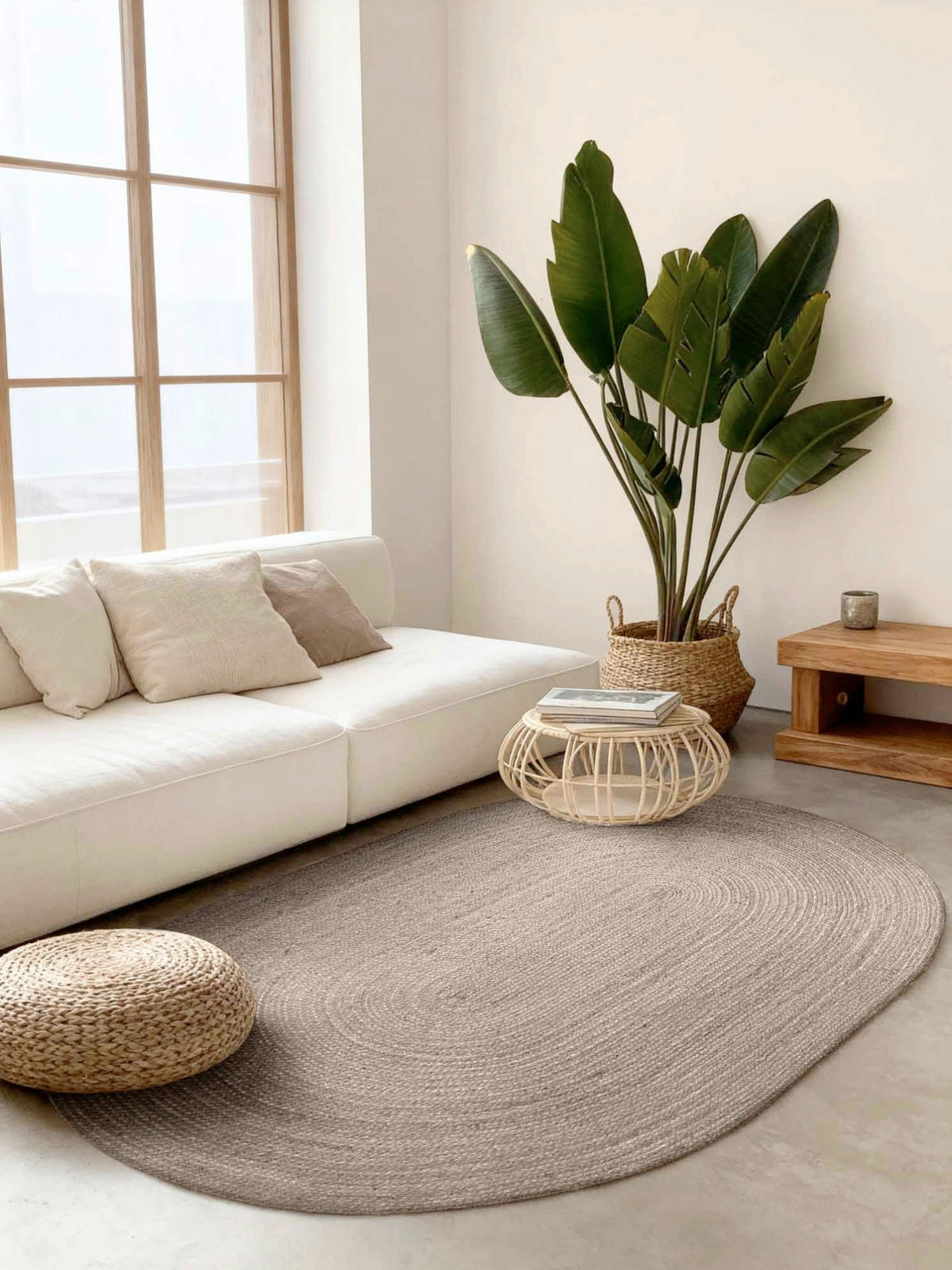 JUTETEPPICH 160/230 cm Jute Braided Greige oval  - Greige, Basics, Textil (160/230cm) - Hanse Home