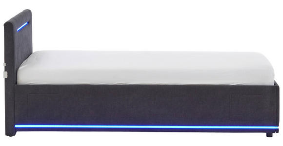 POLSTERBETT 90/200 cm,  in Graphitfarben, Beleuchtung,  - Schwarz/Graphitfarben, Design, Kunststoff/Textil (90/200cm) - Xora