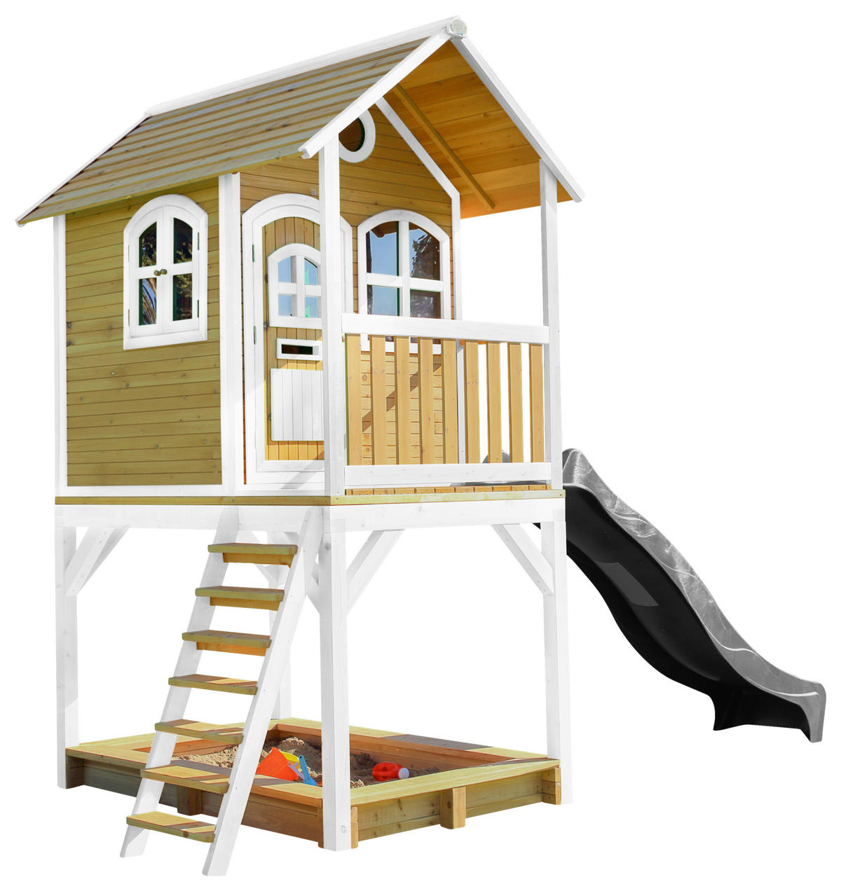 SPIELHAUS SARAH 370/291/191 cm  - Braun/Weiß, KONVENTIONELL, Holz/Kunststoff (370/291/191cm) - Ambia Garden