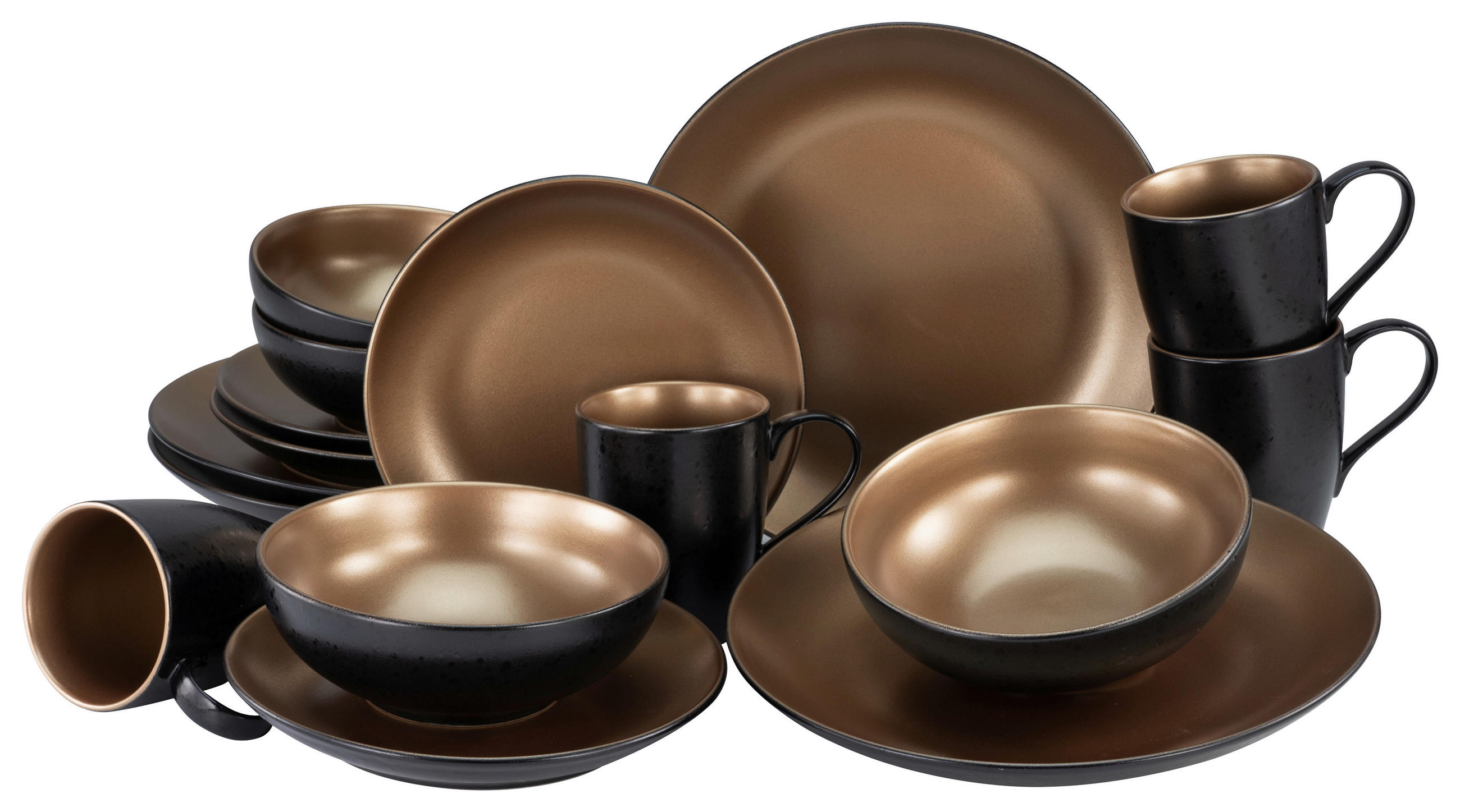 KOMPLETT SERVIS Glamour Gold 16 delar  - svart/guldfärgad, Trend, keramik (33/35/34cm) - Creatable