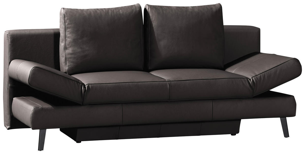 SCHLAFSOFA in Echtleder Dunkelbraun  - Dunkelbraun/Schwarz, Design, Leder/Metall (200/85/90cm) - Novel