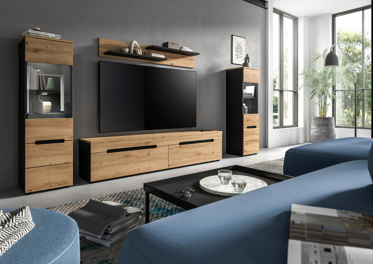 OBÝVACÍ STĚNA dub artisan - černá/dub artisan, Design, kompozitní dřevo/plast (272/141/33cm) - Livetastic