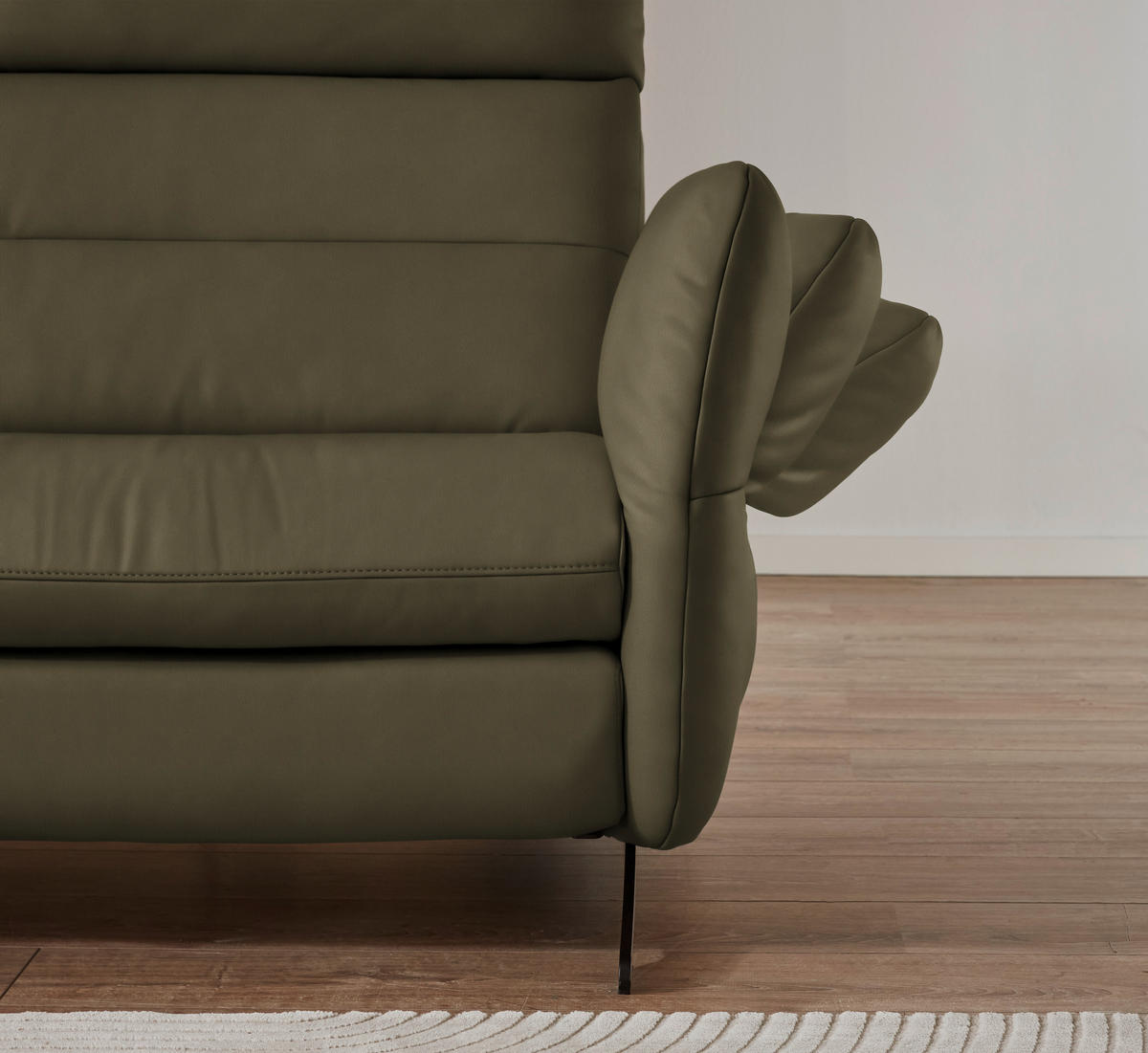 ECKSOFA in Echtleder Olivgrün  - Schwarz/Olivgrün, Design, Leder/Metall (169/298cm) - Dieter Knoll