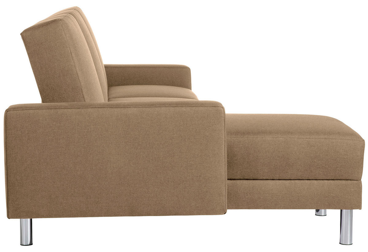 ECKSCHLAFSOFA inkl. Hocker in Sandfarben Textil   - Sandfarben/Chromfarben, Konventionell, Textil/Metall (152/230cm) - Max Winzer