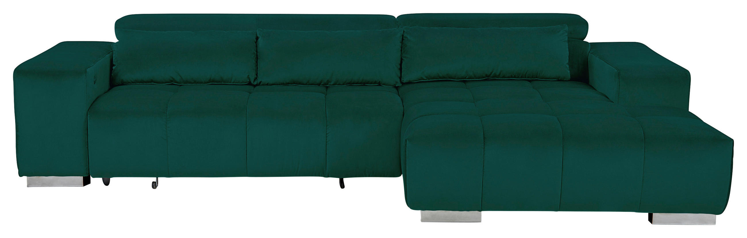 ECKSOFA Grün Velours Kopfteilverstellung  - Silberfarben/Grün, KONVENTIONELL, Textil/Metall (307/186cm) - Livetastic