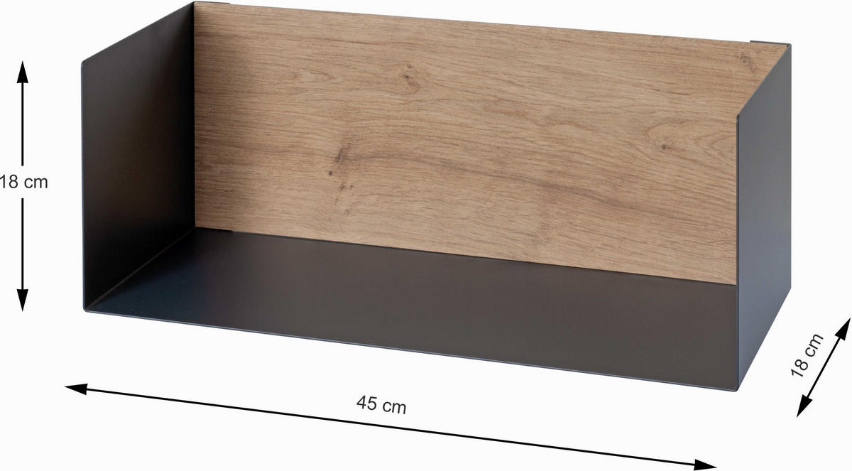 WANDBOARD Metall, Holzwerkstoff Anthrazit, Eichefarben  - Eichefarben/Anthrazit, MODERN, Holzwerkstoff/Metall (45/18/18cm)