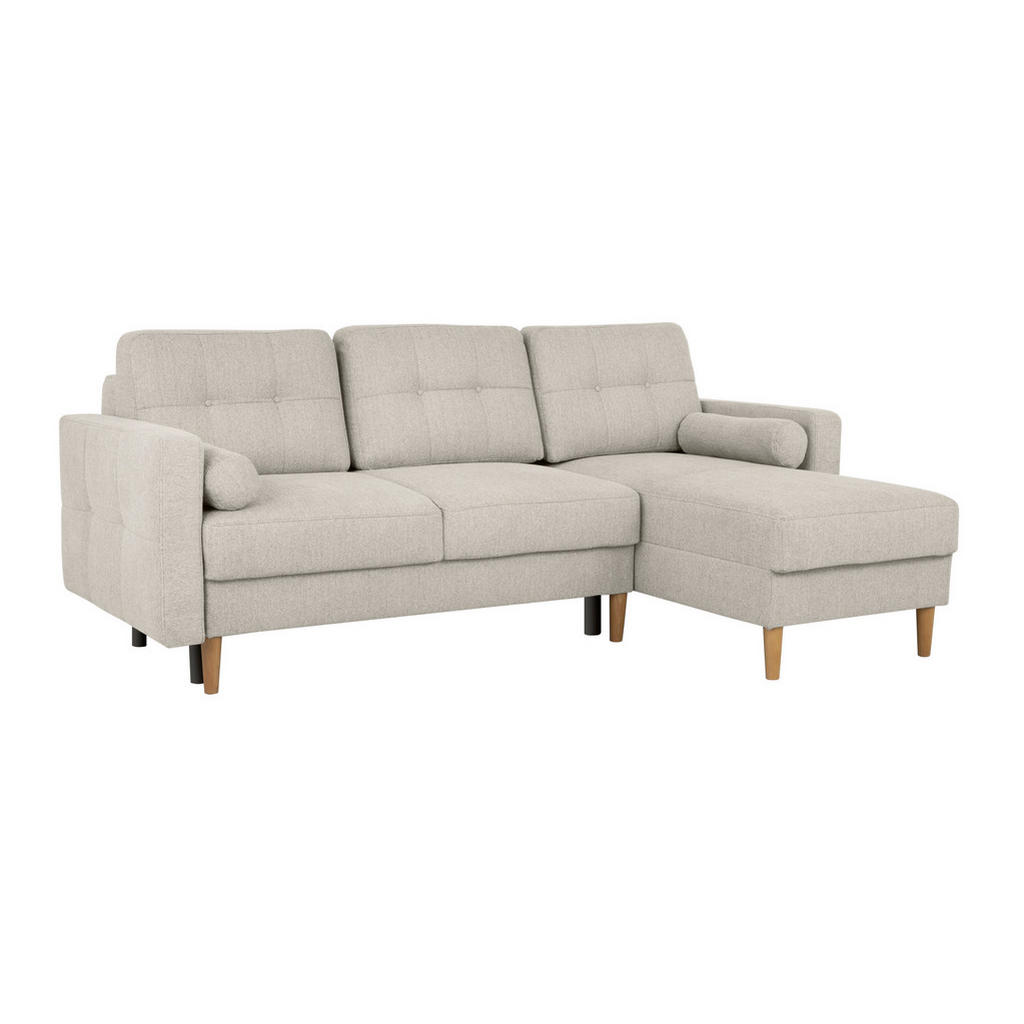 Thumbnail - Mid.you Ecksofa Noret, Hellgrau, Textil, Birke, Buche, Hartholz, 3-Sitzer, Füllung: Polyurethan (PUR),Silikon, Schaumsto...