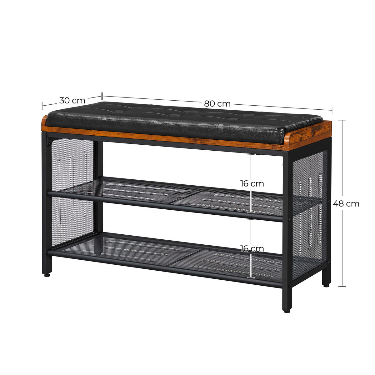 GARDEROBENBANK Vasagle  in 80/48/30 cm  - Schwarz/Braun, Trend, Holzwerkstoff/Textil (80/48/30cm) - Boxxx