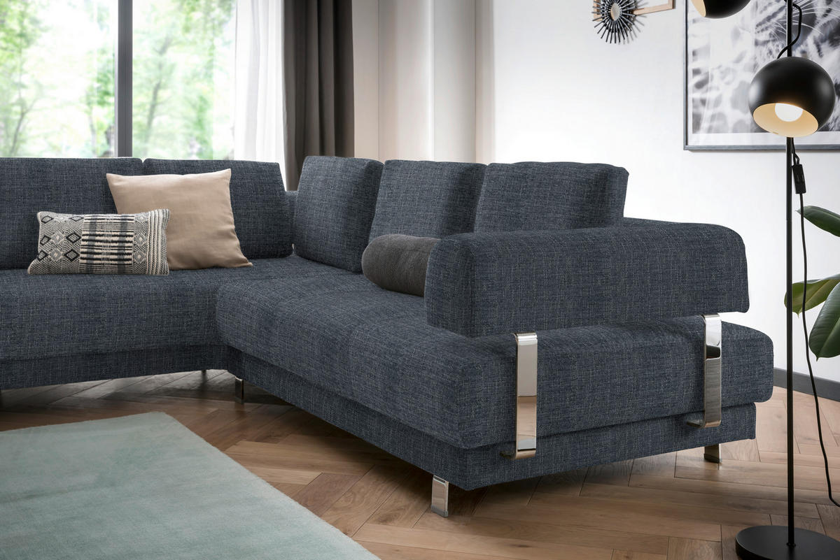 ECKSOFA in Chenille Dunkelblau  - Dunkelblau, Design, Textil/Metall (235/277cm)