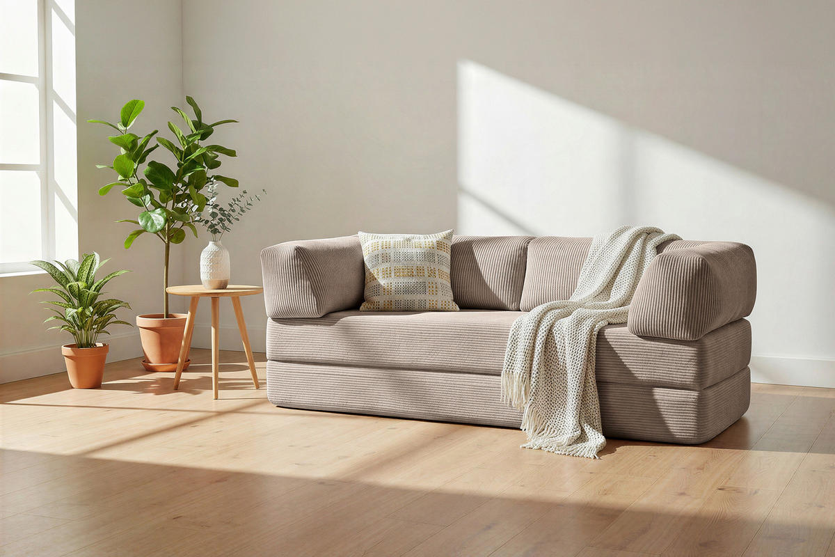SCHLAFSOFA Cord Taupe  - Taupe, KONVENTIONELL, Textil/Metall (200/77/80cm) - Carryhome