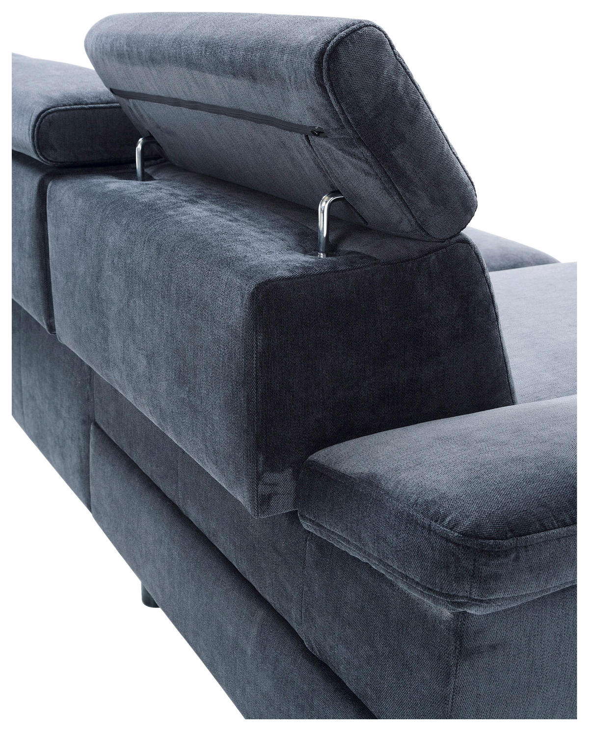 ECKSOFA RIMA Dunkelblau Velours  - Silberfarben/Dunkelblau, MODERN, Textil/Metall (182/262cm) - Trendmanufaktur