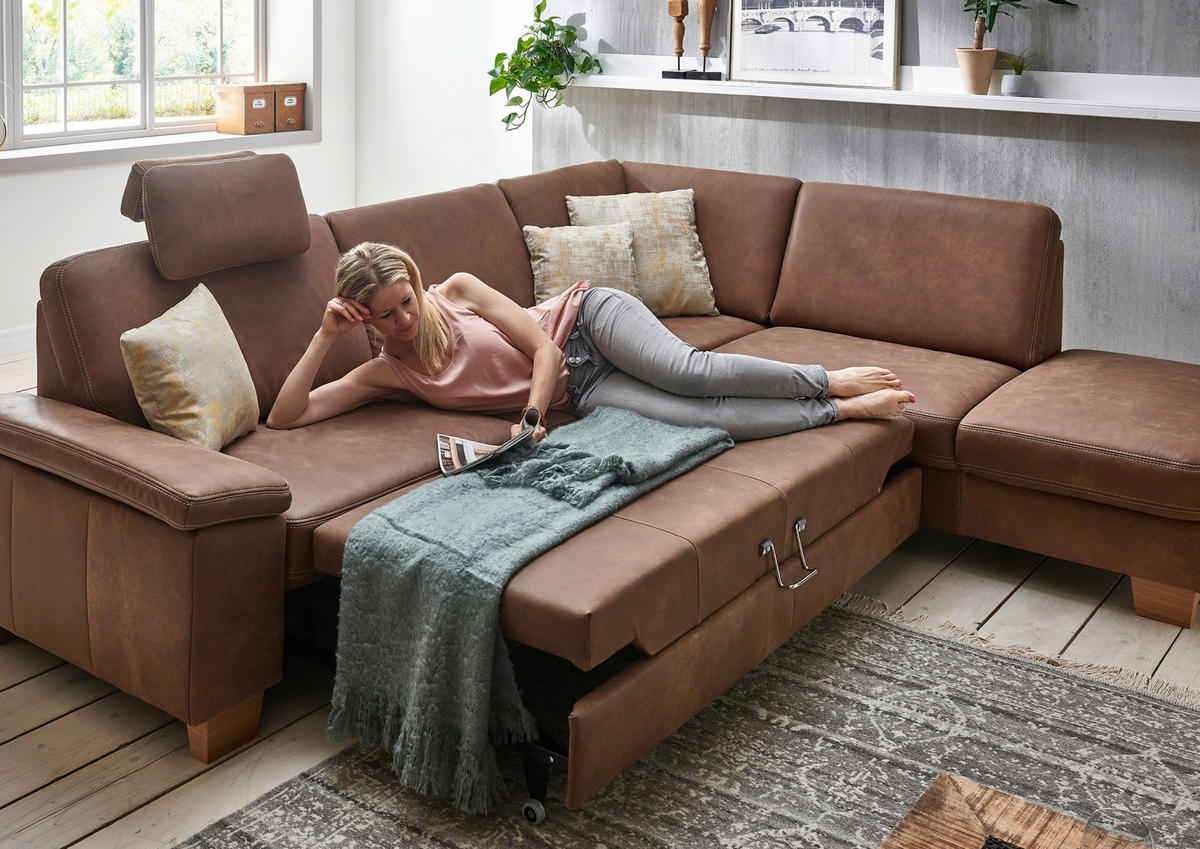 ECKSOFA in Echtleder Braun  235/274 cm  - Eichefarben/Beige, KONVENTIONELL, Leder/Holzwerkstoff (235/274cm) - Beldomo Premium