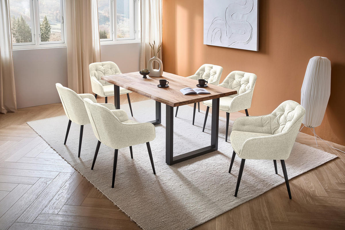 ESSTISCH Eiche vollmassiv rechteckig Eichefarben, Schwarz  - Eichefarben/Schwarz, Design, Holz/Metall (160/90/76cm) - home24