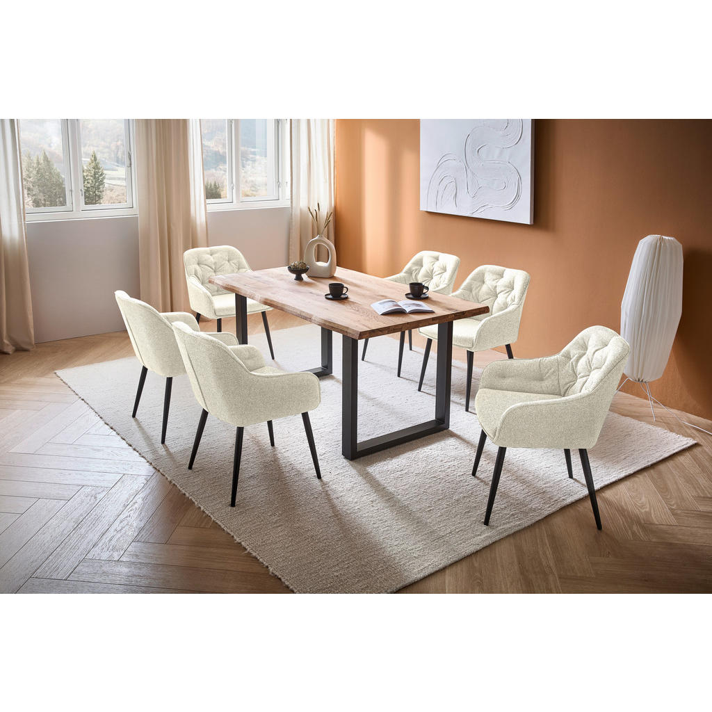 Thumbnail - home24 Esstisch, Eiche, Schwarz, Holz, Metall, Eiche, vollmassiv, rechteckig, Kufe, 90x76x160 cm, Esszimmer, Tische, Ess...