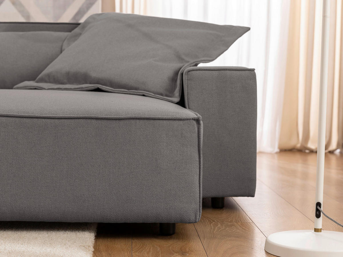 ECKSOFA Webstoff Grau  - Schwarz/Grau, Design, Kunststoff/Textil (251/142cm) - P & B
