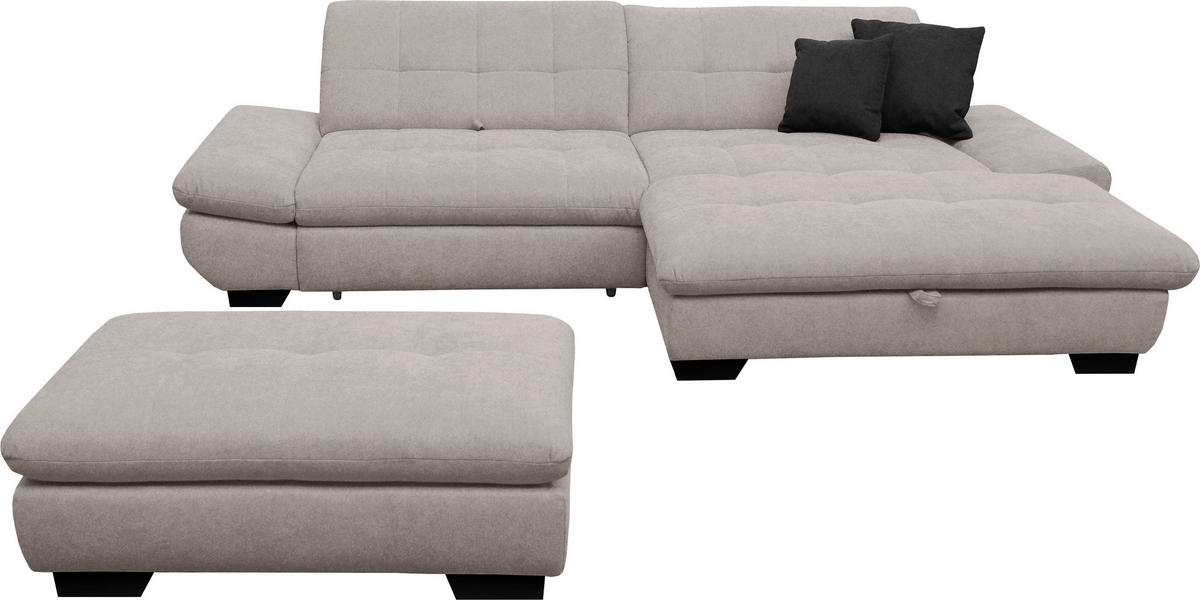 ECKSOFA in Mikrofaser Hellgrau  - Hellgrau/Schwarz, Design, Textil/Metall (290/198cm) - Xora