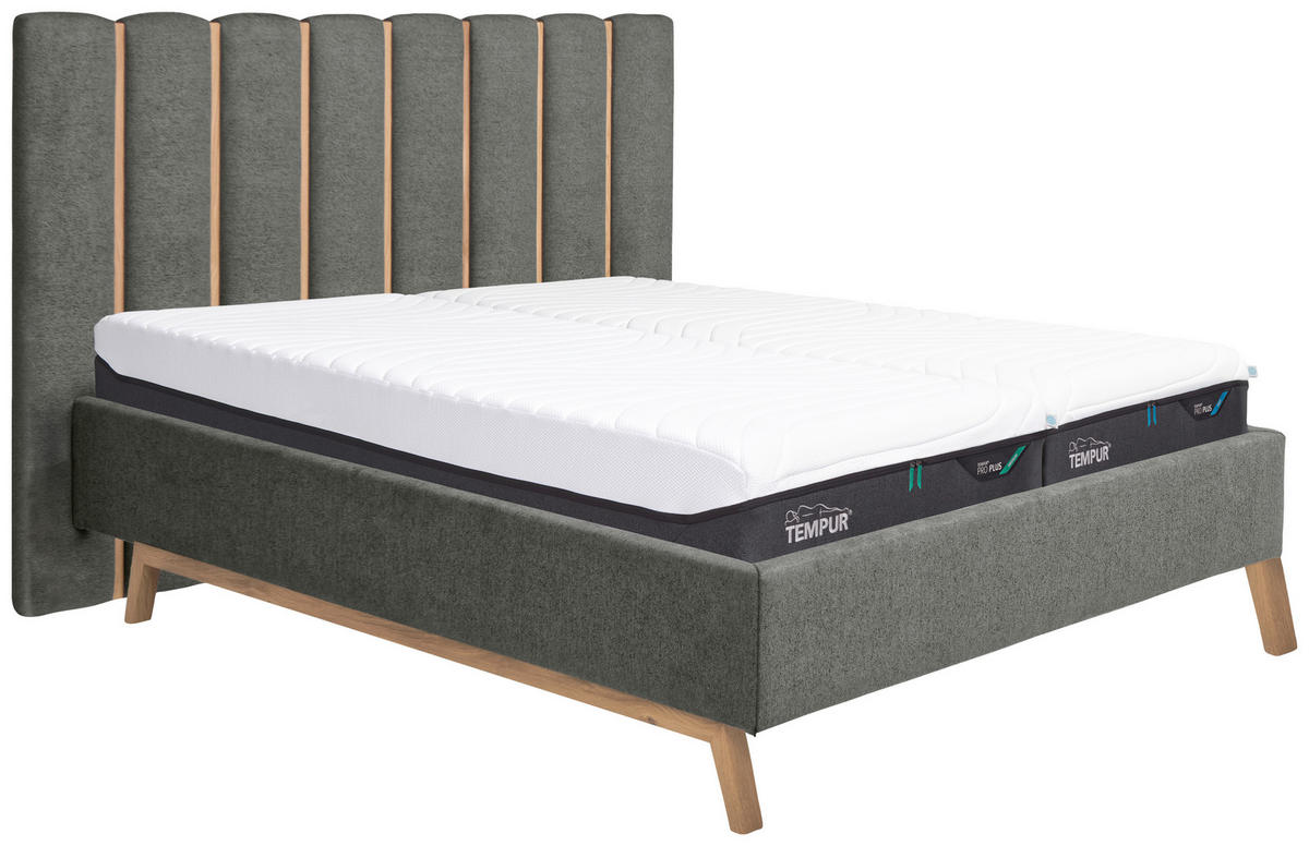 BETT MIT MATRATZEN SOFT+MEDIUM Matratze, Lattenrost Grau 180/200 cm  - Grau, KONVENTIONELL, Holz/Kunststoff (180/200cm) - Tempur