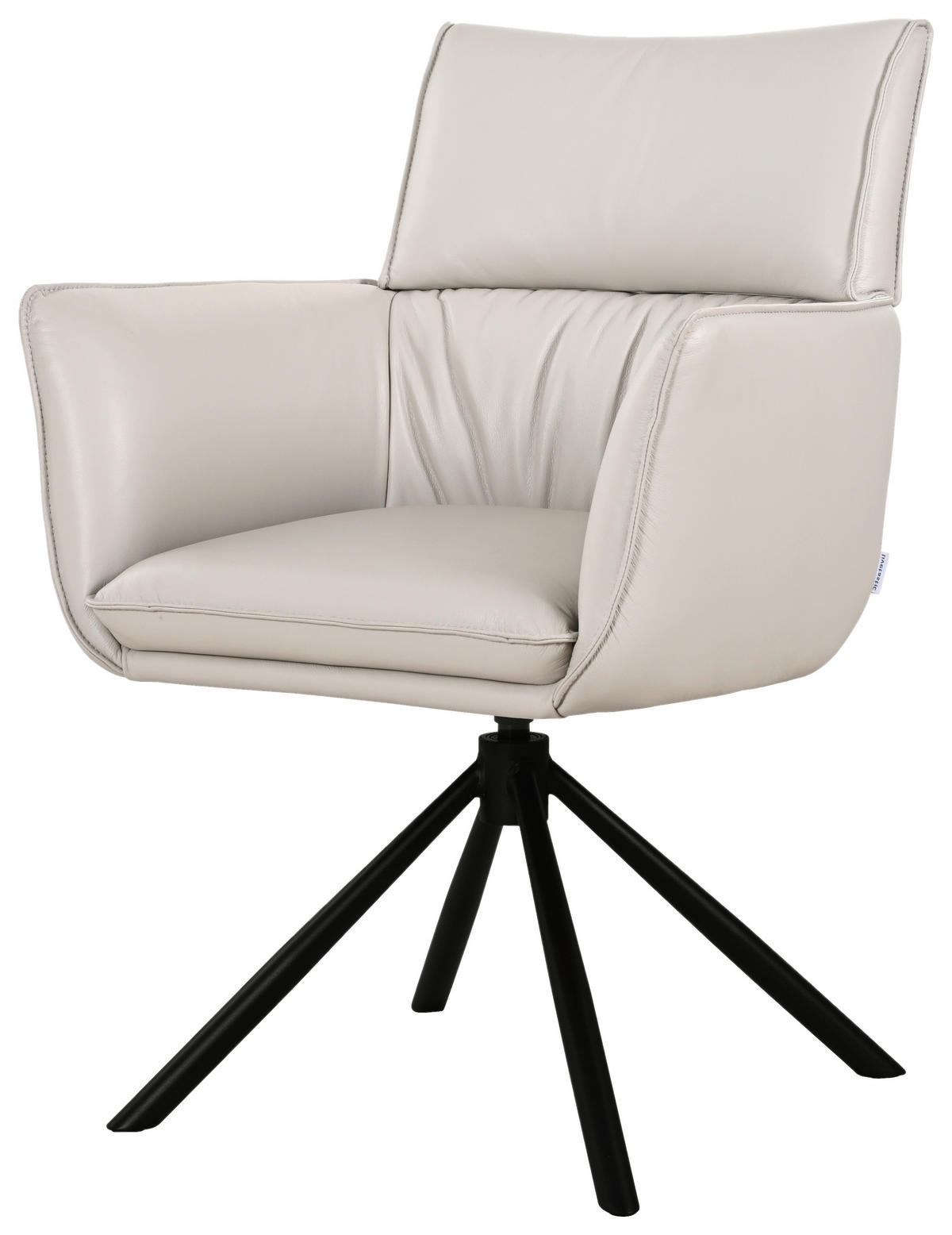 ARMLEHNSTUHL  Sitzfläche 360° drehbar, automatische Rückholfunktion  Echtleder  - Hellgrau/Schwarz, MODERN, Leder/Metall (64/90,5/64,5cm) - Livetastic