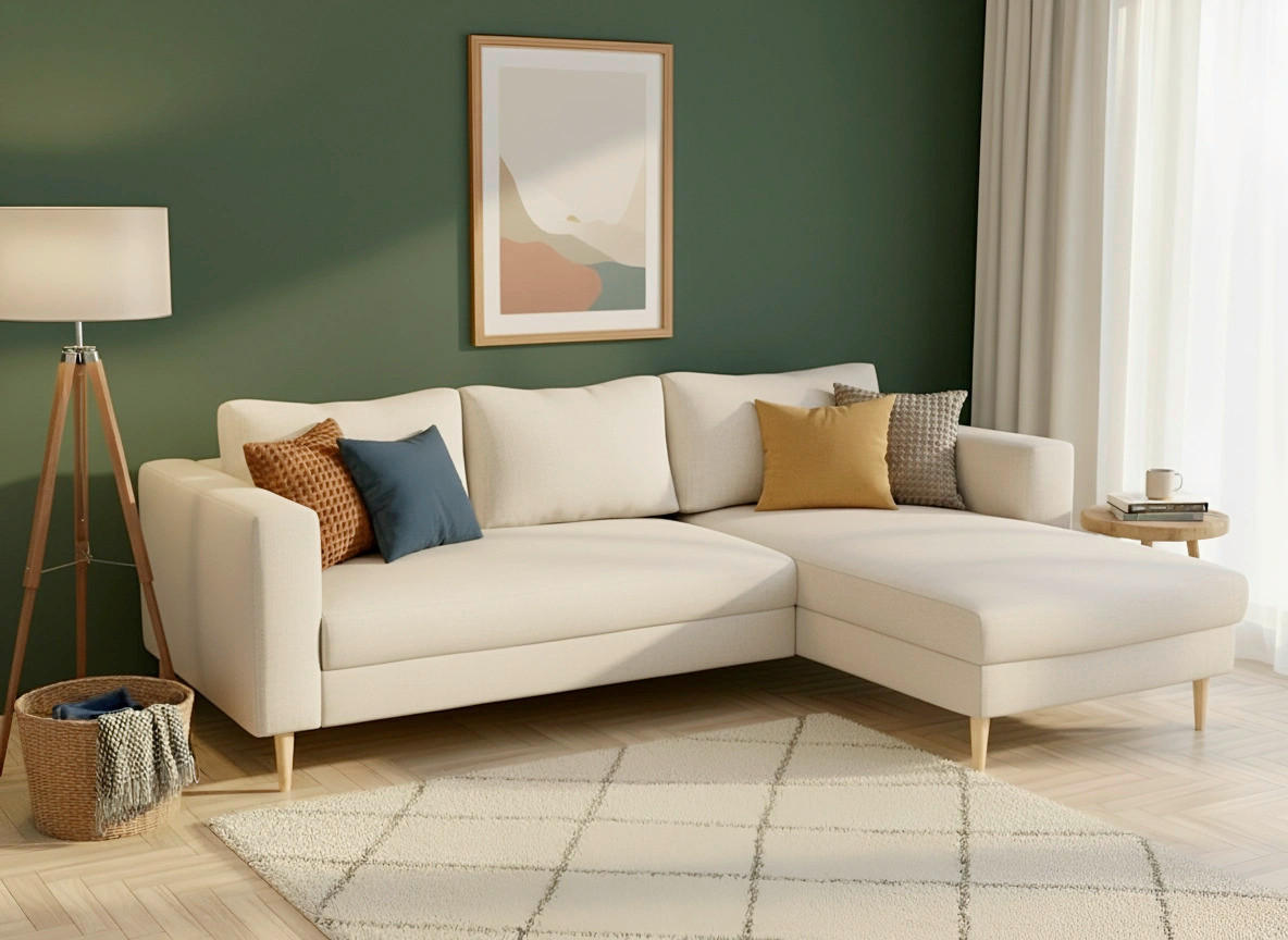 ECKSCHLAFSOFA  mit Rücken echt, Armteil links, Armteil rechts Struktur Sandfarben  - Sandfarben/Buchefarben, MODERN, Holz/Textil (232/161cm) - Trendmanufaktur