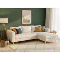 ECKSCHLAFSOFA  mit Rücken echt, Armteil links, Armteil rechts Struktur Sandfarben  - Sandfarben/Buchefarben, MODERN, Holz/Textil (232/161cm) - Trendmanufaktur