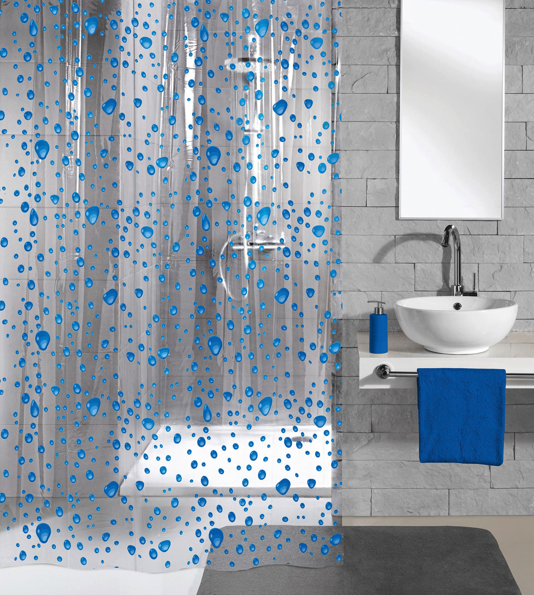 DUSCHVORHANG Bubble 180/200 cm  - Blau, Trend, Kunststoff (180/200cm) - Kleine Wolke