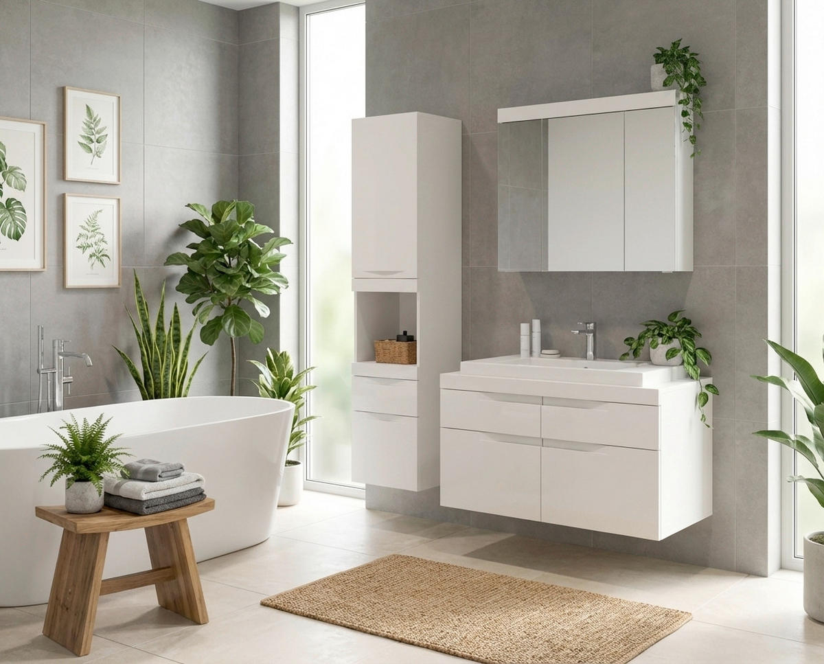 BADEZIMMER 4-teilig  in 153 cm  - Weiß, Trend, Glas/Holzwerkstoff (153cm) - MID.YOU