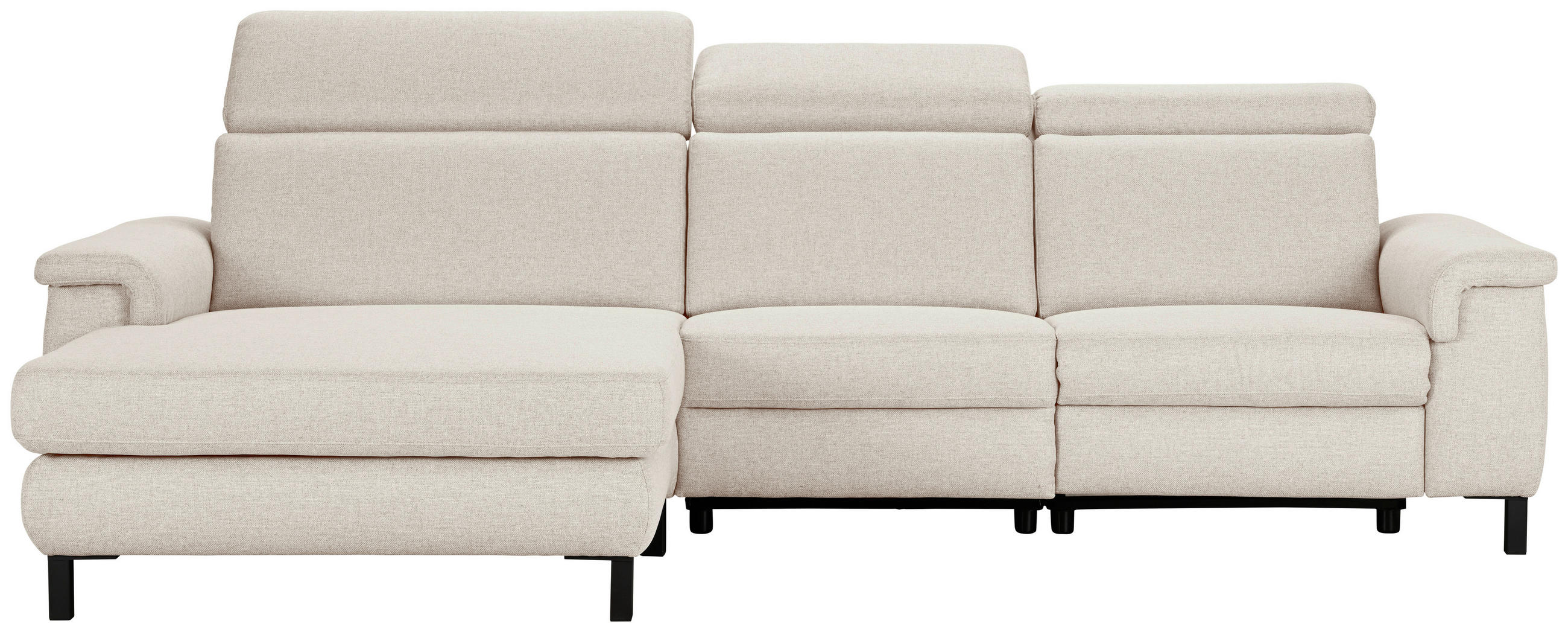 ECKSOFA Beige Flachgewebe Rücken echt, Kopfteilverstellung  - Beige/Schwarz, KONVENTIONELL, Textil/Metall (182/304cm) - Pure Home Comfort