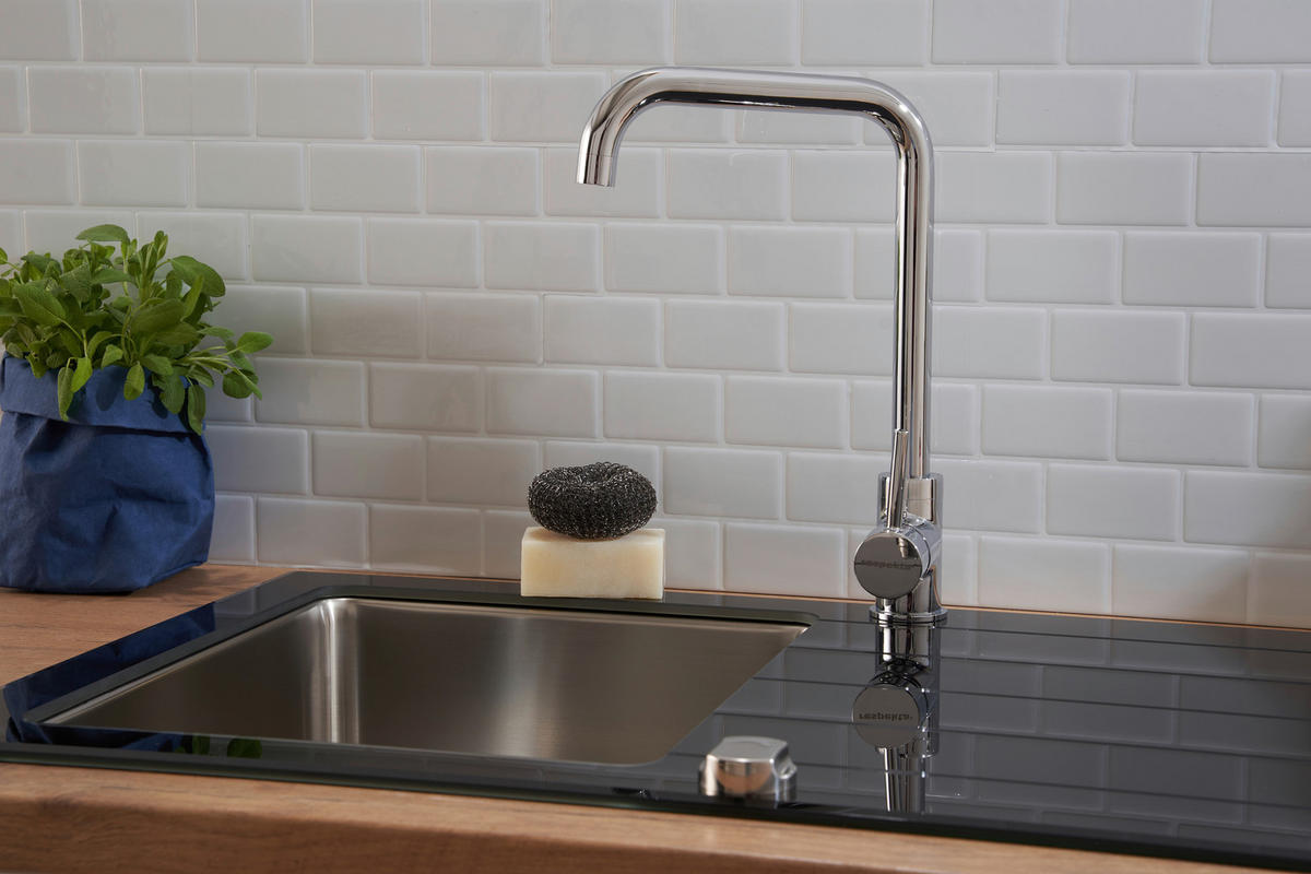 SPÜLE 1720NEWYORK86X50S  - Schwarz, Trend, Glas/Metall (86/21/50cm) - Respekta